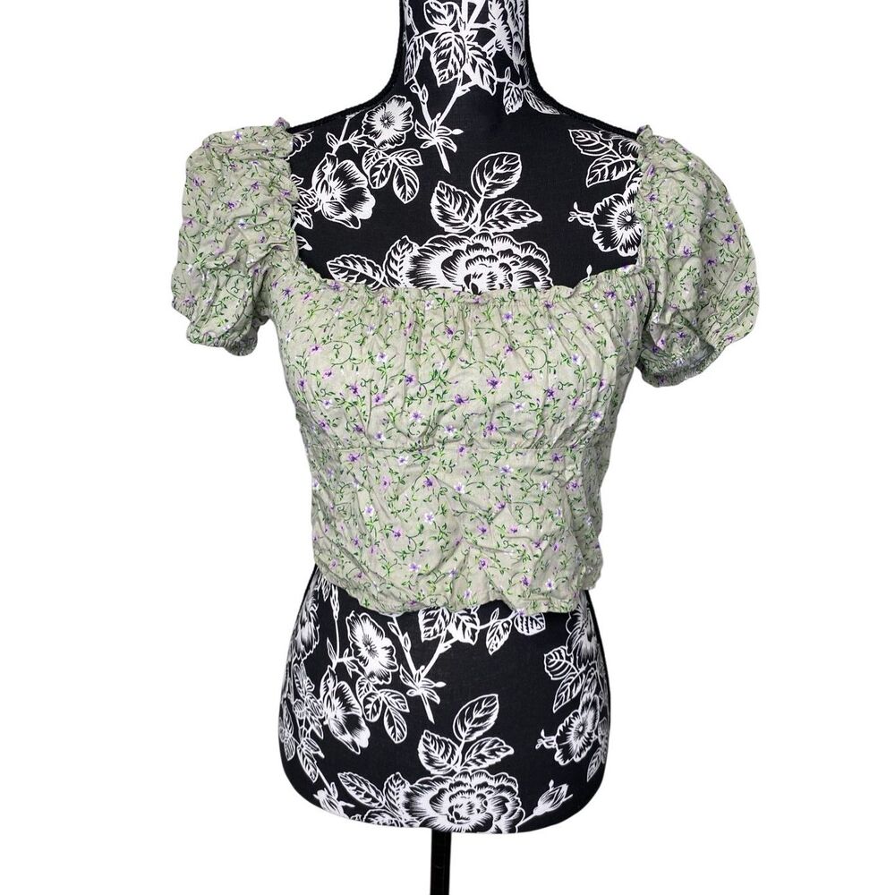 Nwt Motel Parma Violet Floral Puff Sleeve Milkmaid Crop Top Medium Coquette Cute